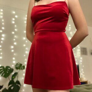 Red velvet mini dress